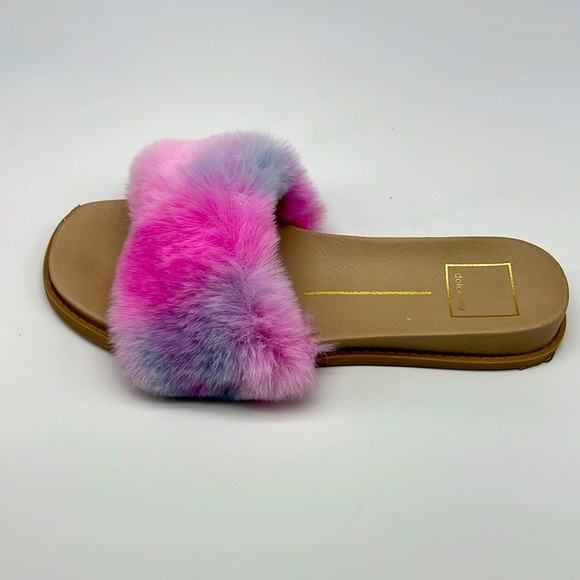 Dolce Vita - Gaia Bright Multi Colorful Tye Dye Faux Fur Slide On Sandal Size 7 - Picture 5 of 14